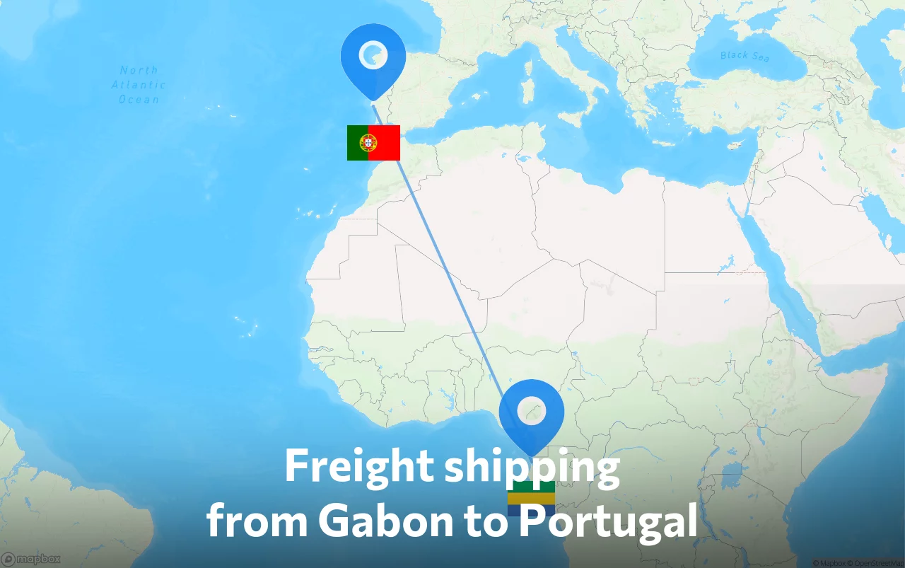 Shipping route from Gabon to Portugal