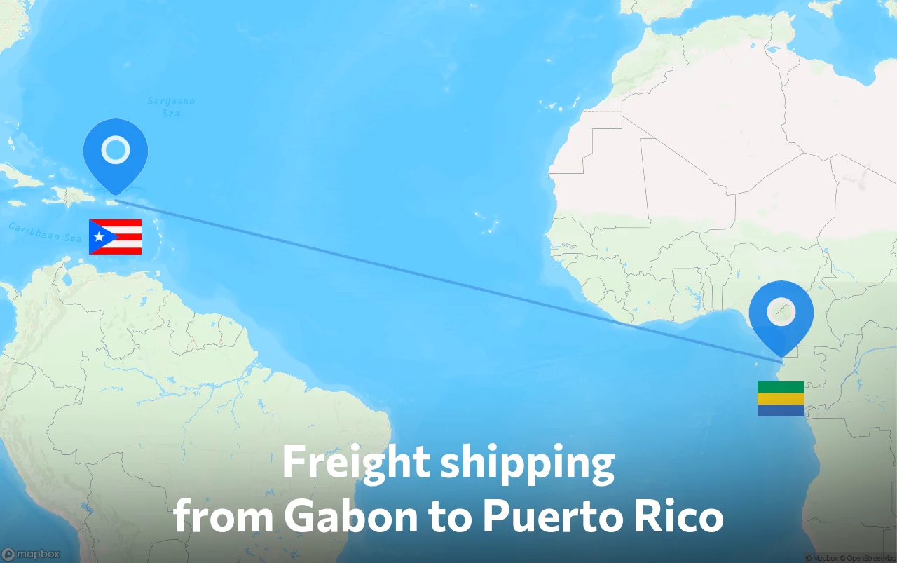 Shipping route from Gabon to Puerto Rico