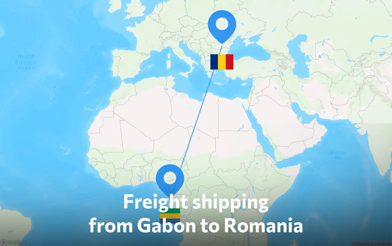 Shipping route from Gabon to Romania