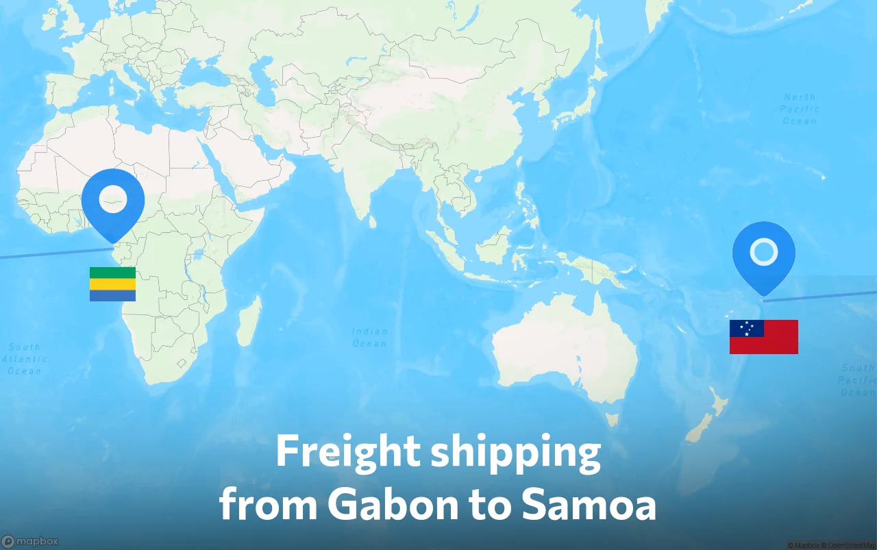Shipping route from Gabon to Samoa