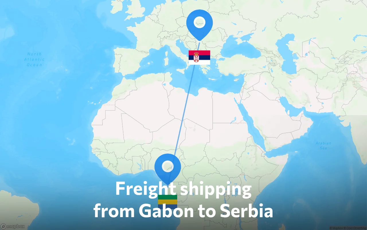 Shipping route from Gabon to Serbia