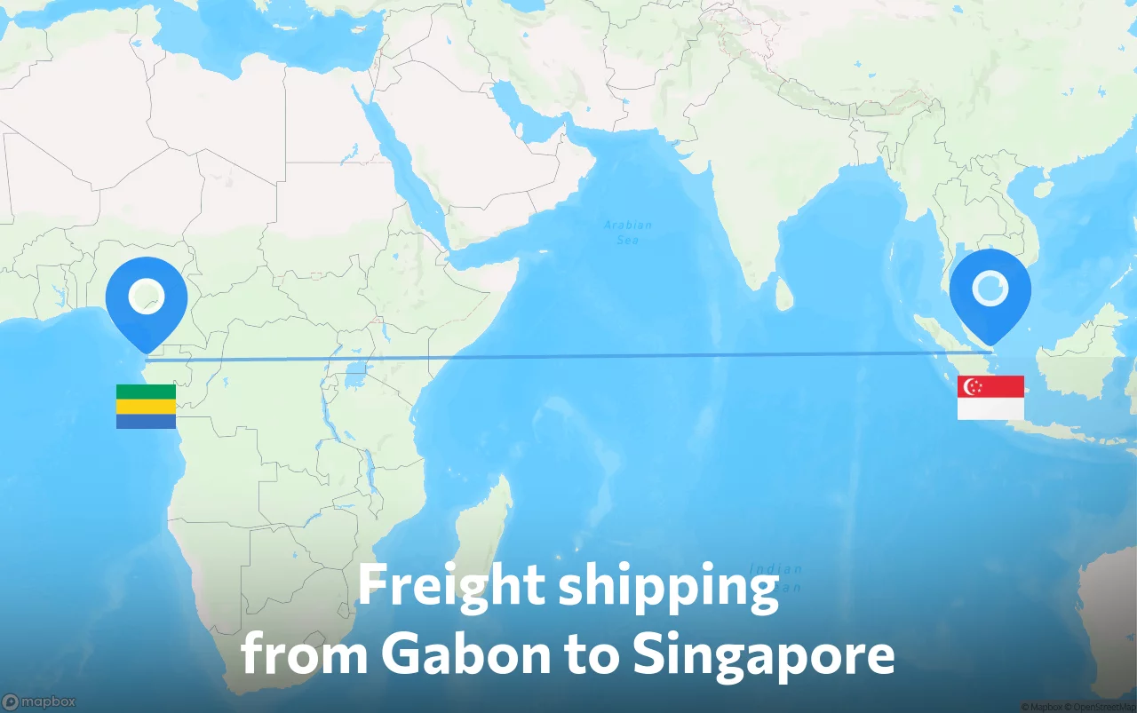 Shipping route from Gabon to Singapore