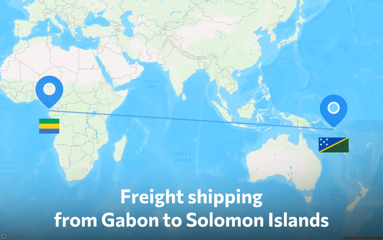 Shipping route from Gabon to Solomon Islands