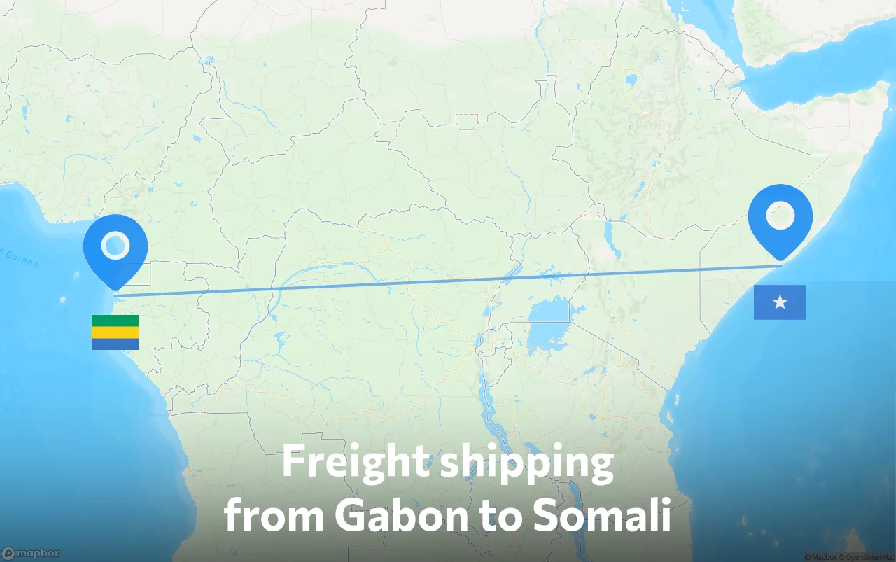 Shipping route from Gabon to Somali