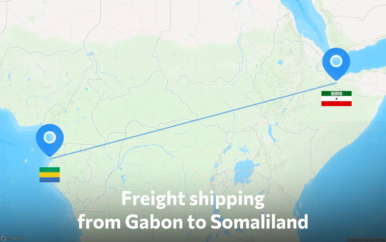 Shipping route from Gabon to Somaliland