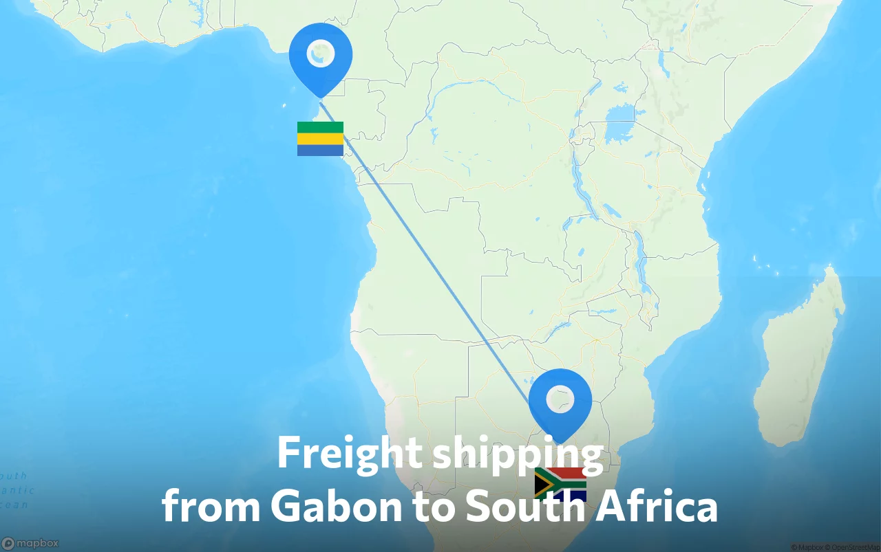 Shipping route from Gabon to South Africa