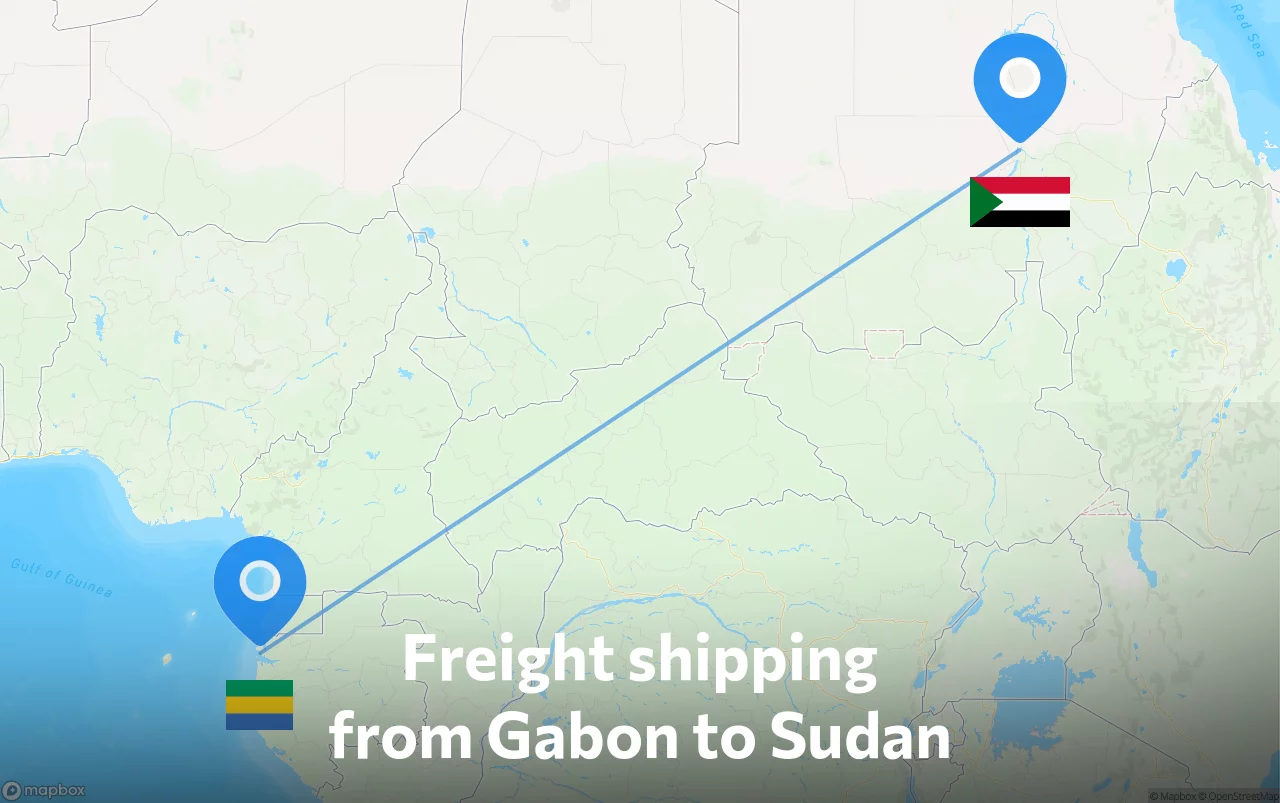 Shipping route from Gabon to Sudan