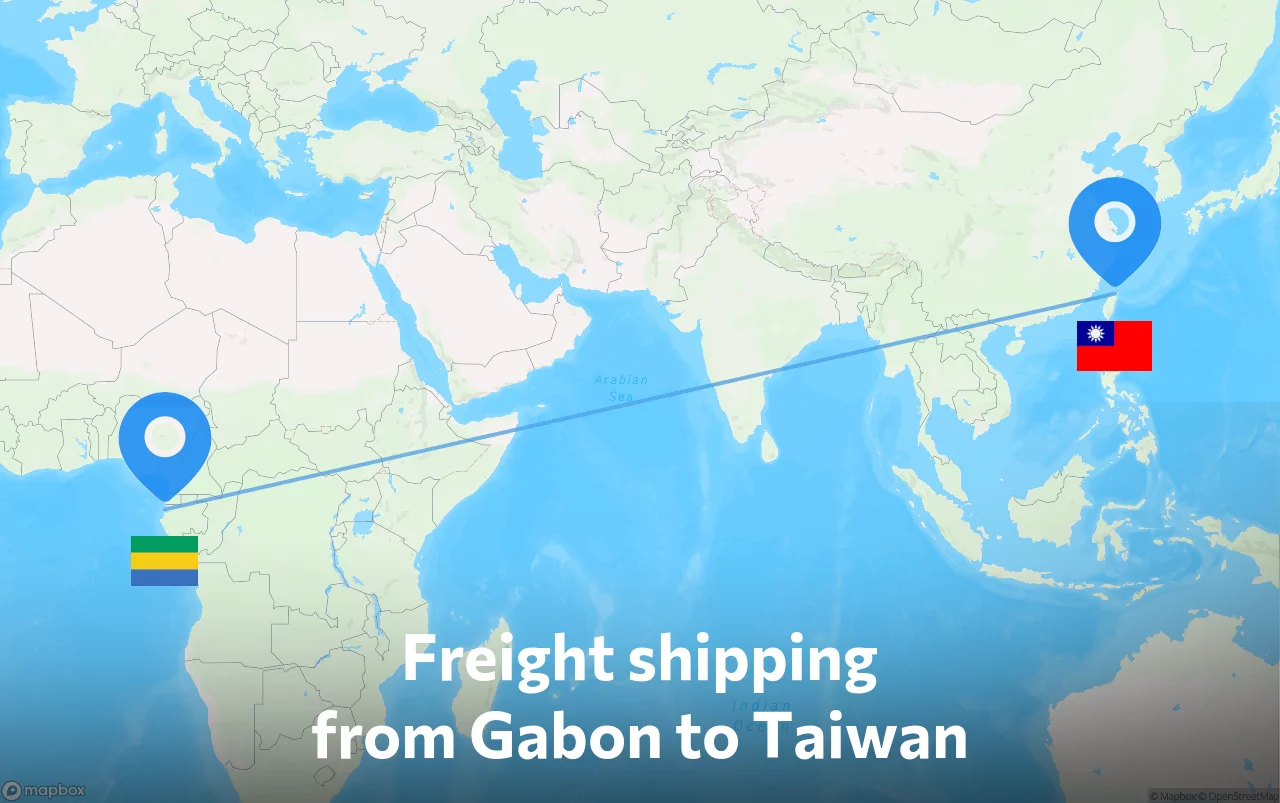 Shipping route from Gabon to Taiwan