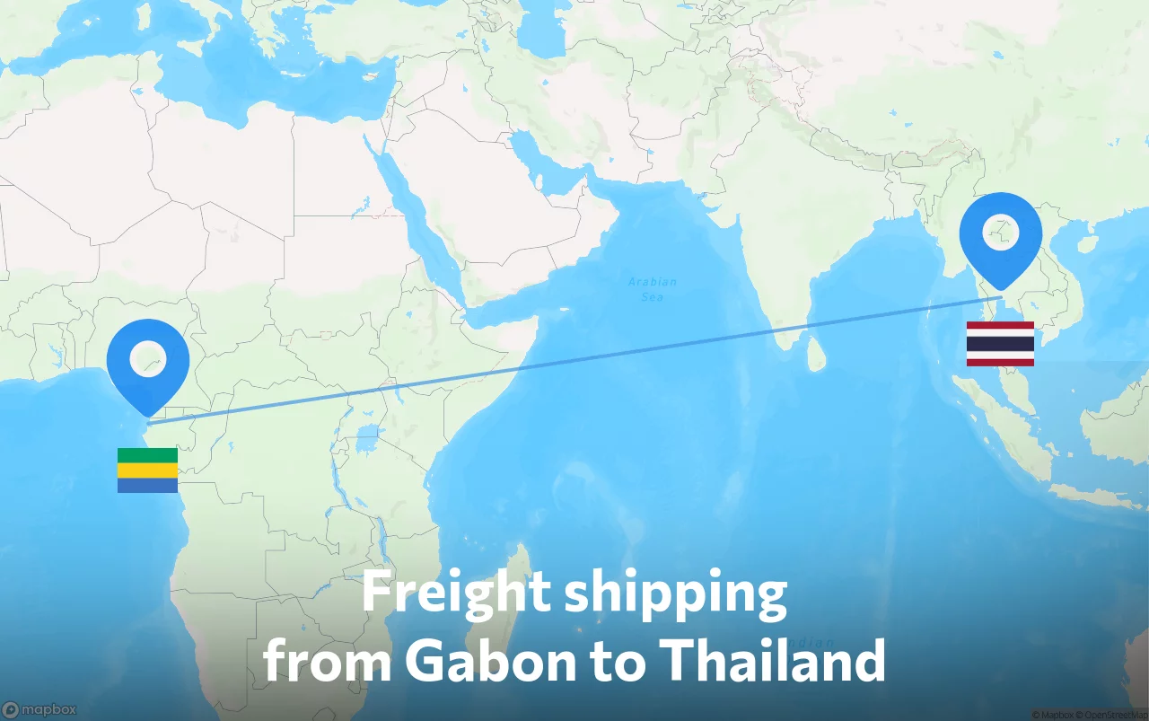 Shipping route from Gabon to Thailand