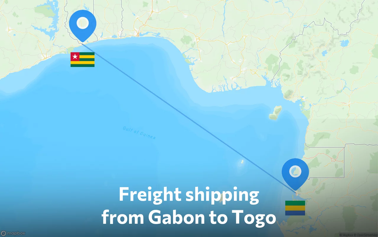 Shipping route from Gabon to Togo