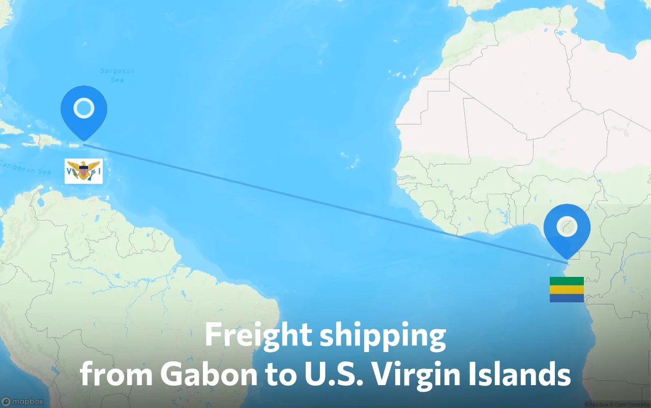 Shipping route from Gabon to U.S. Virgin Islands
