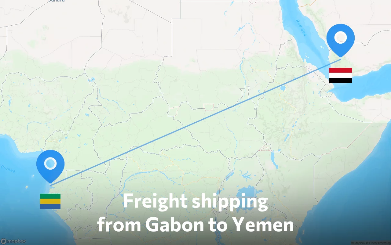 Shipping route from Gabon to Yemen