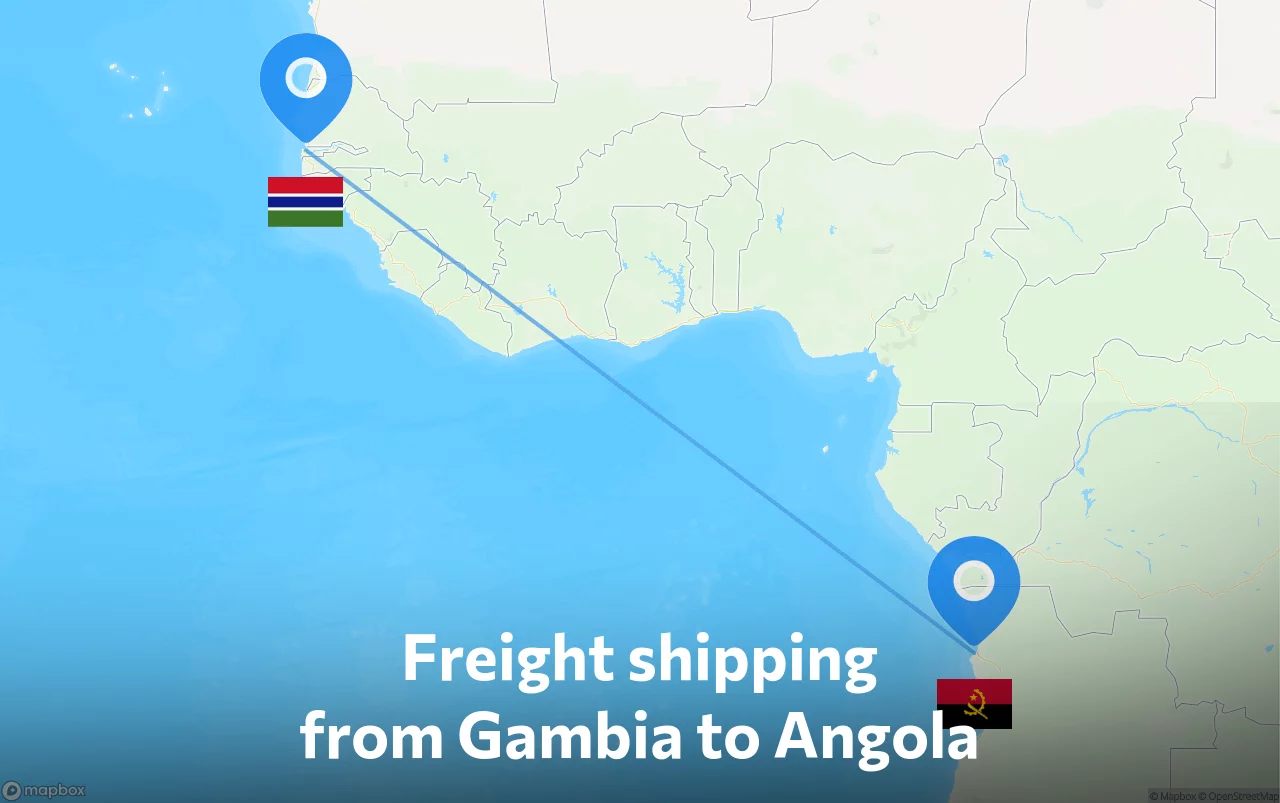 Shipping route from Gambia to Angola
