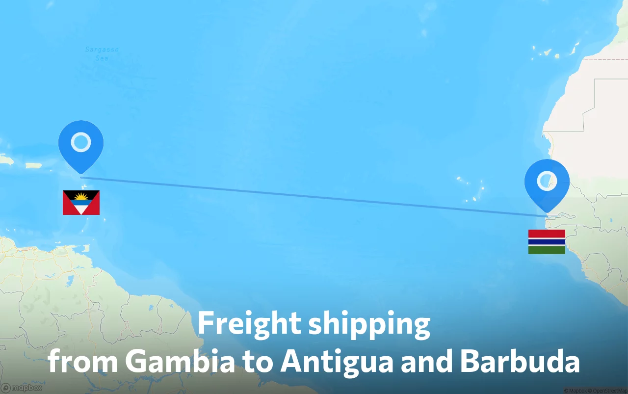 Shipping route from Gambia to Antigua and Barbuda