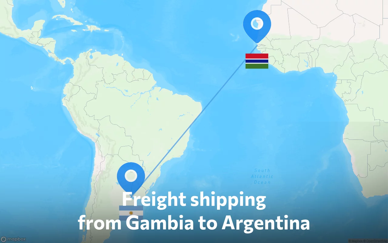 Shipping route from Gambia to Argentina