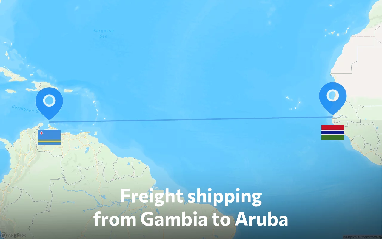 Shipping route from Gambia to Aruba