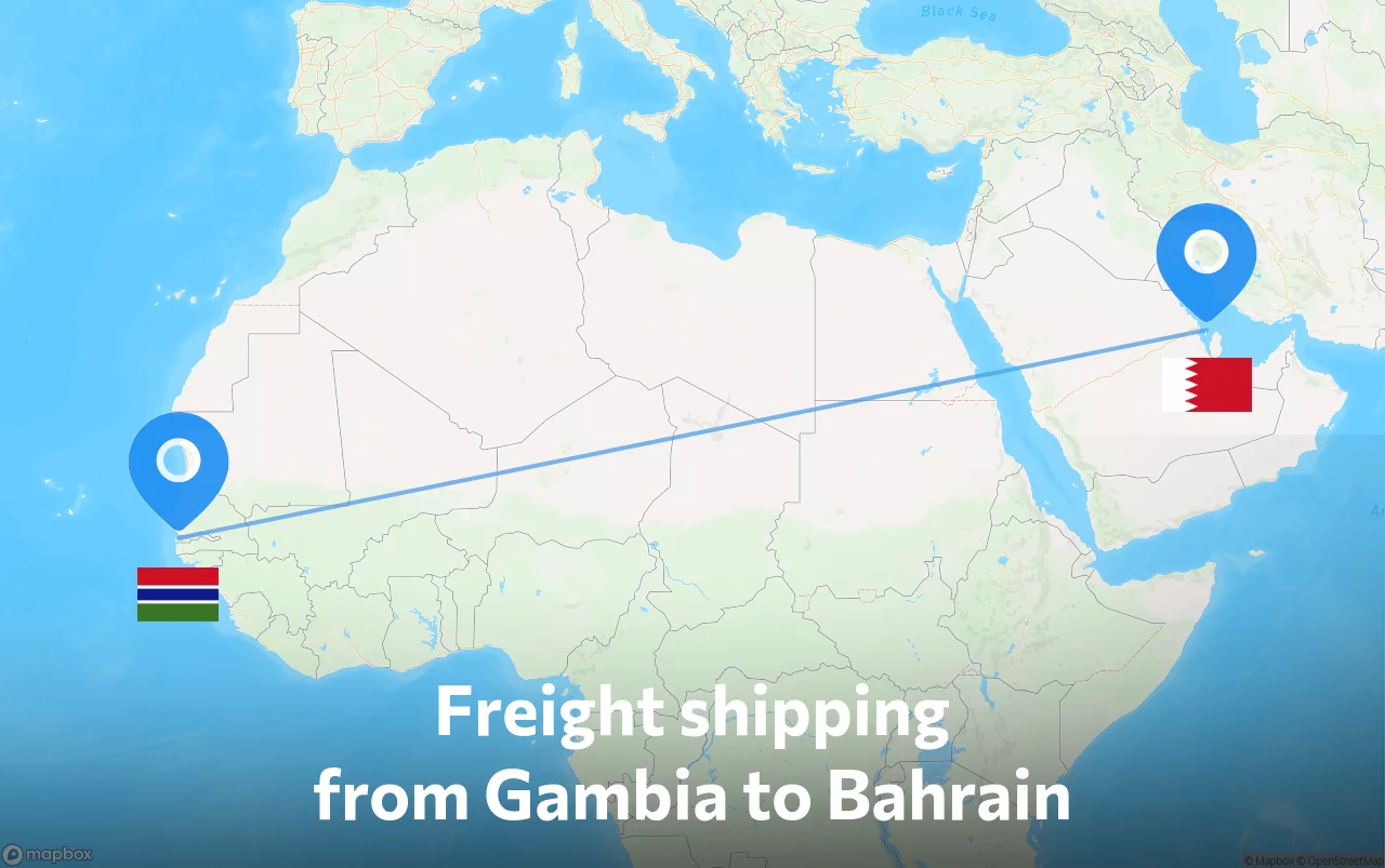 Shipping route from Gambia to Bahrain