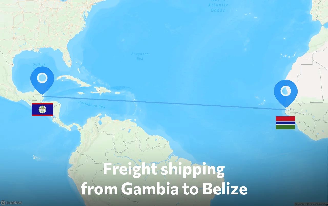 Shipping route from Gambia to Belize