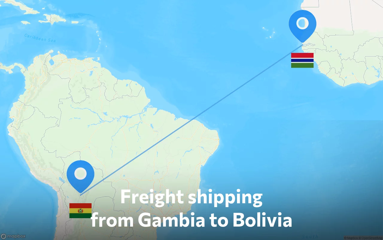 Shipping route from Gambia to Bolivia