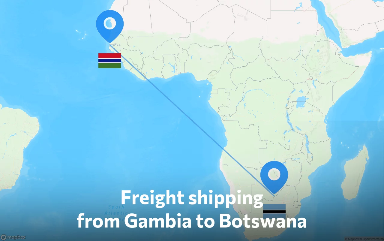 Shipping route from Gambia to Botswana