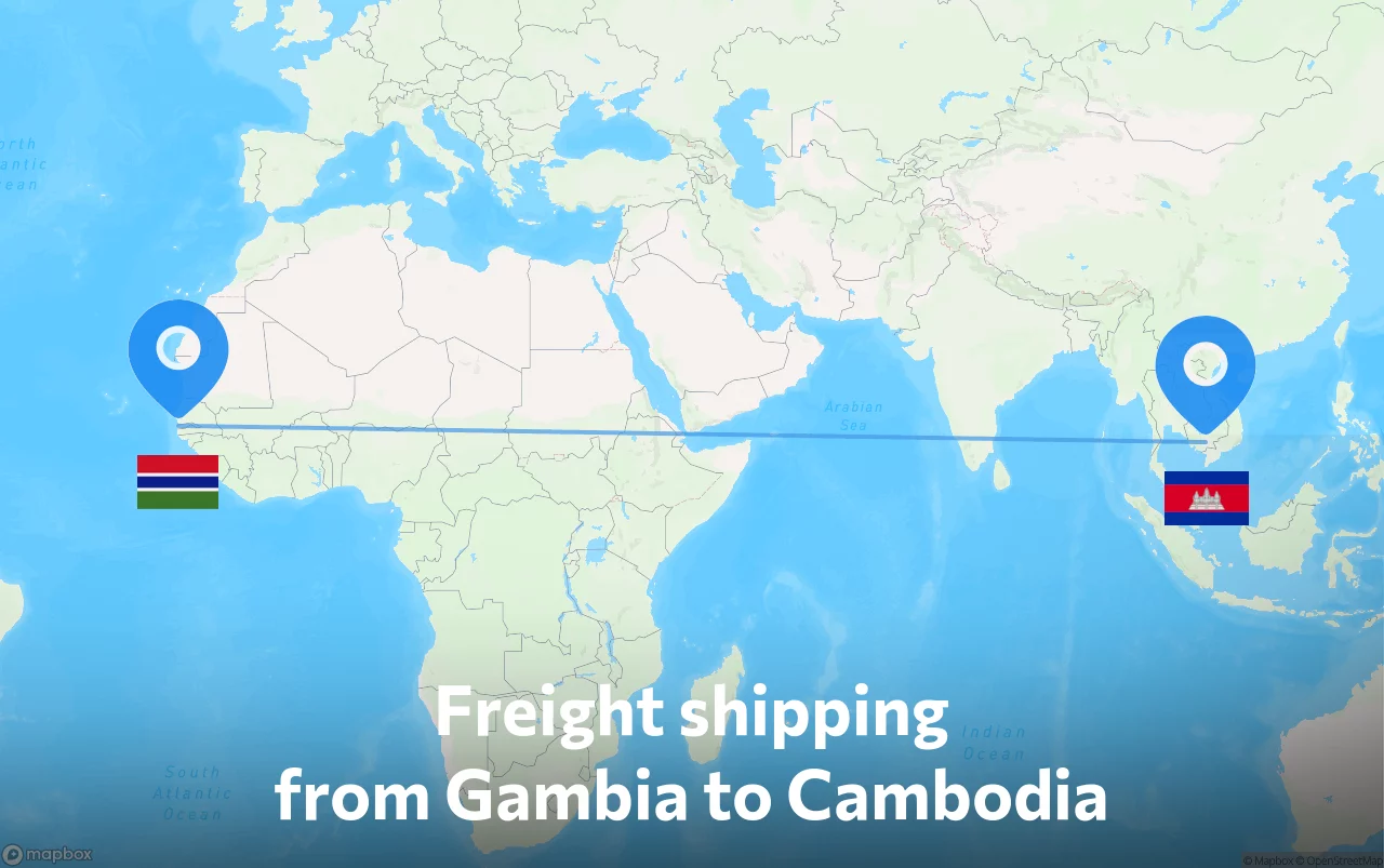 Shipping route from Gambia to Cambodia