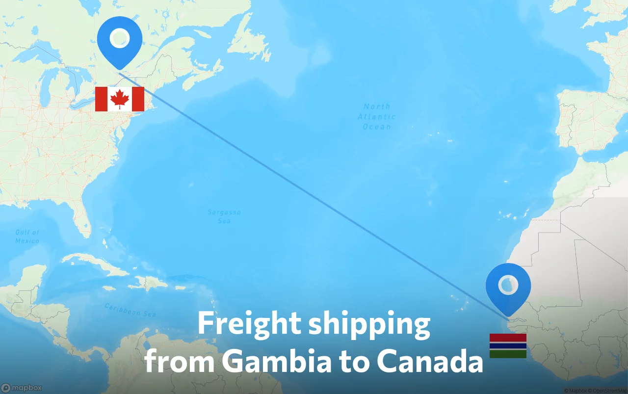 Shipping route from Gambia to Canada