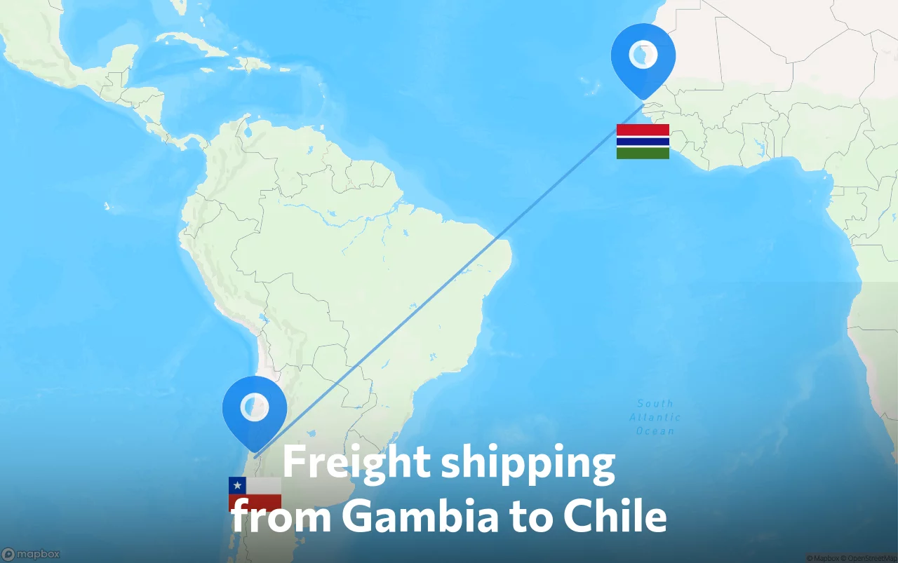 Shipping route from Gambia to Chile