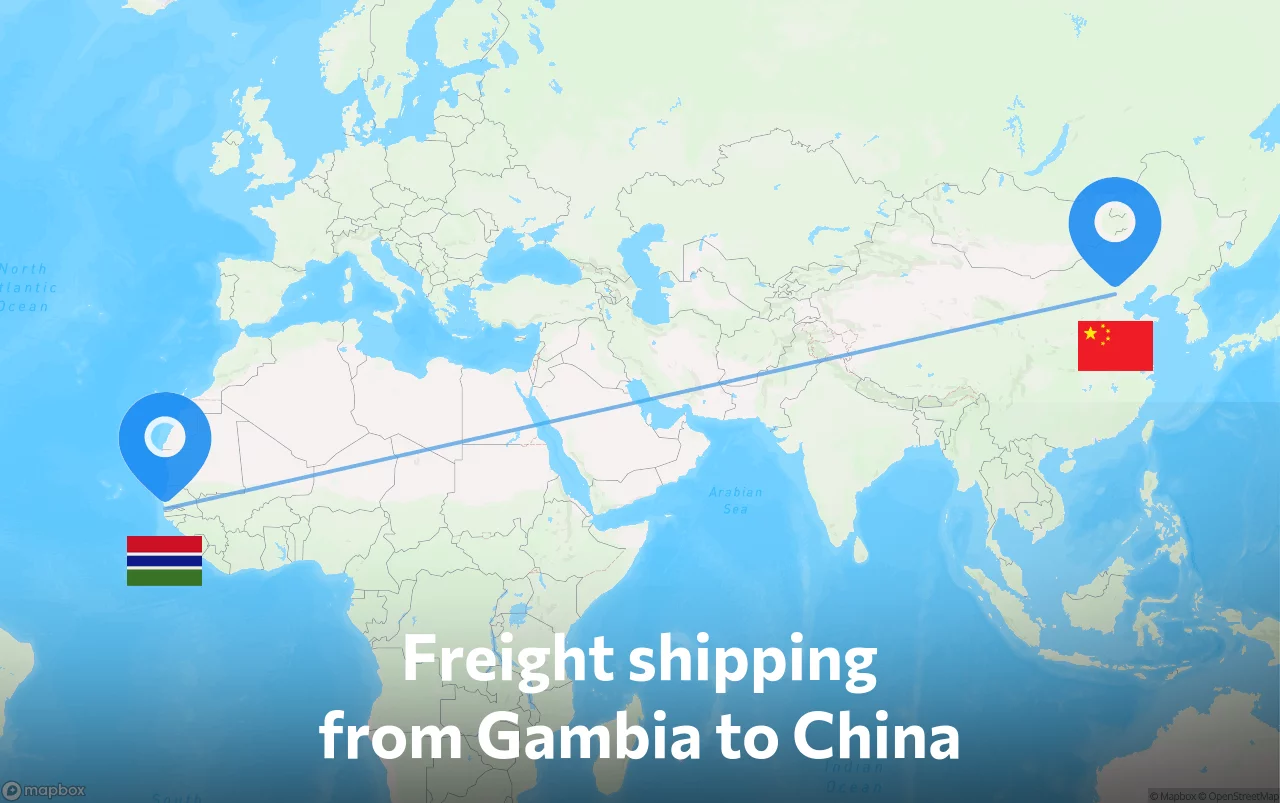 Shipping route from Gambia to China