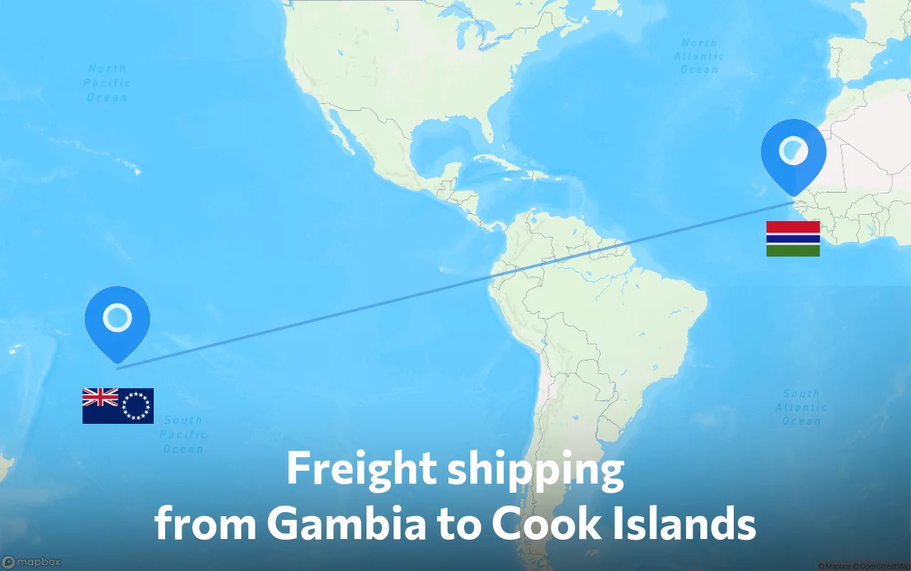 Shipping route from Gambia to Cook Islands
