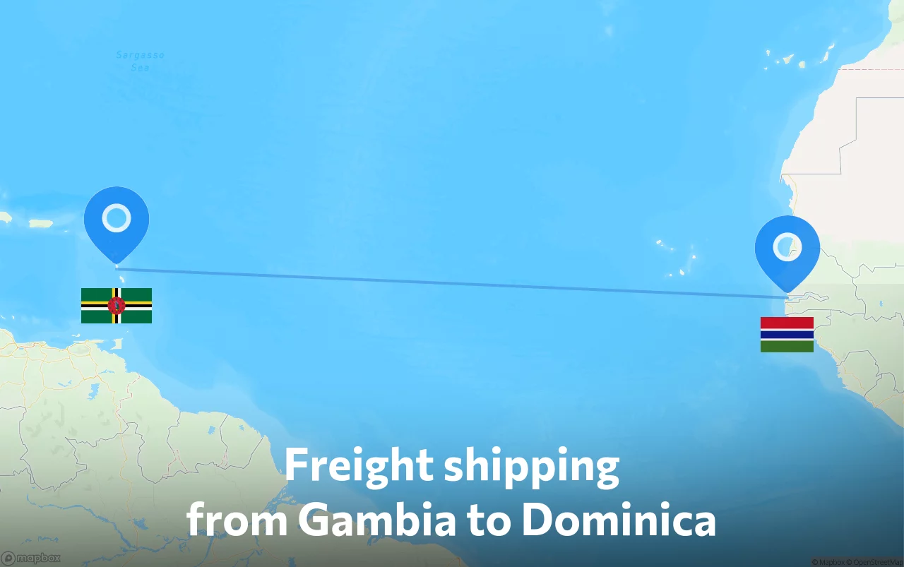 Shipping route from Gambia to Dominica