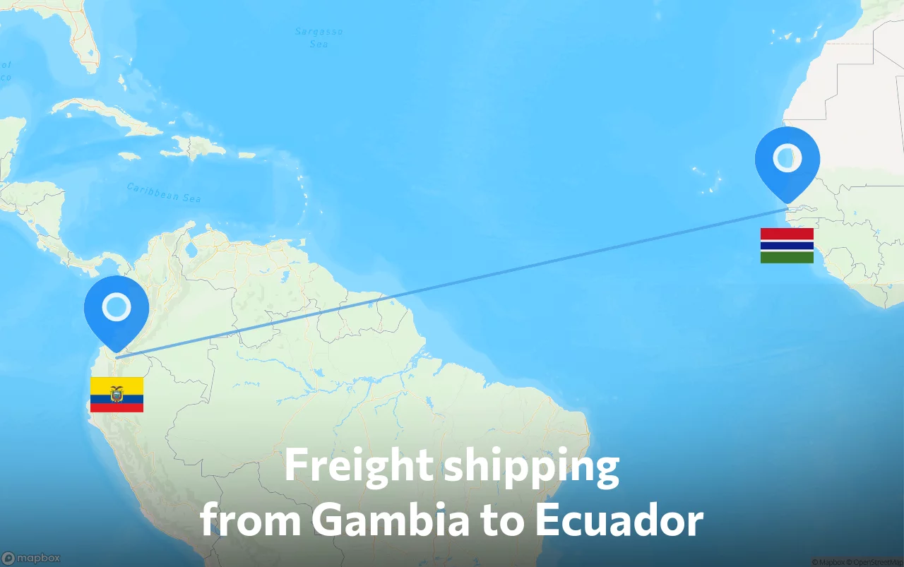 Shipping route from Gambia to Ecuador