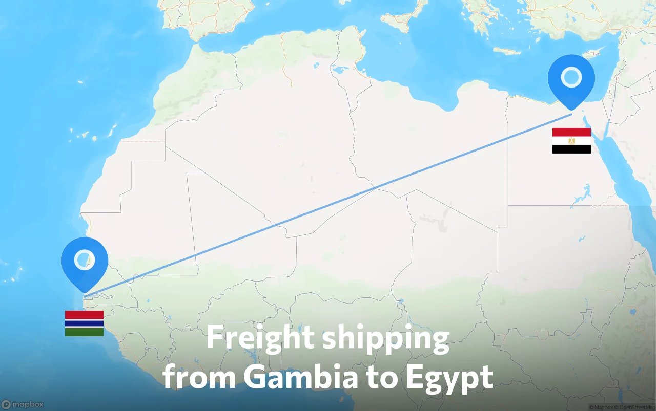 Shipping route from Gambia to Egypt