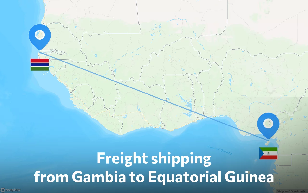 Shipping route from Gambia to Equatorial Guinea