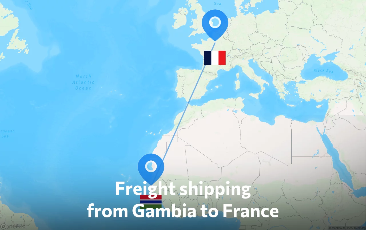 Shipping route from Gambia to France