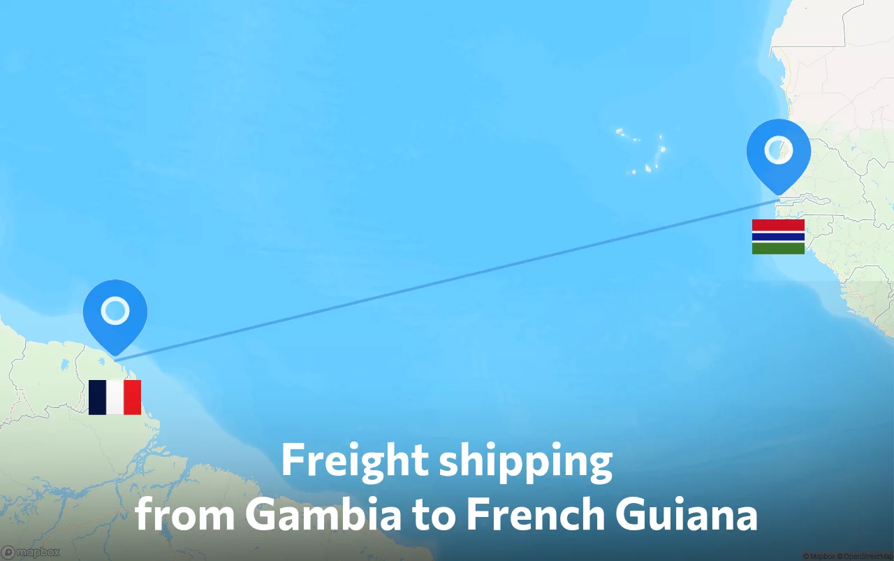 Shipping route from Gambia to French Guiana