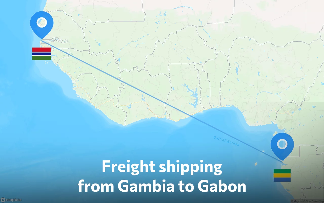 Shipping route from Gambia to Gabon