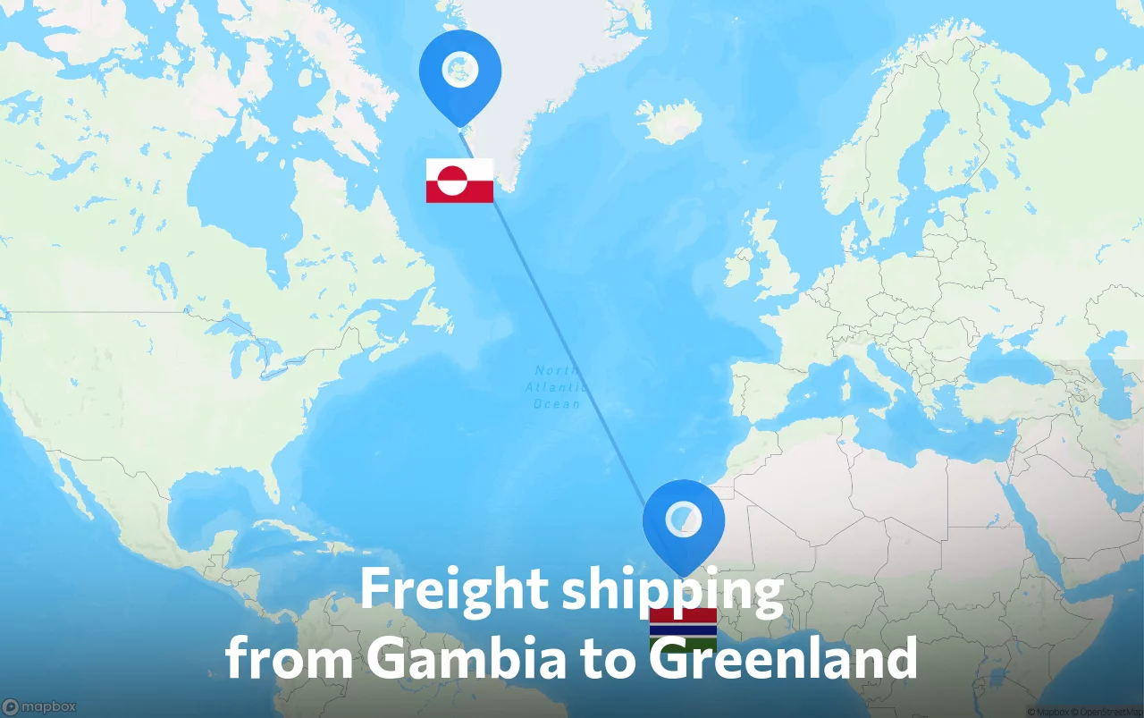 Shipping route from Gambia to Greenland