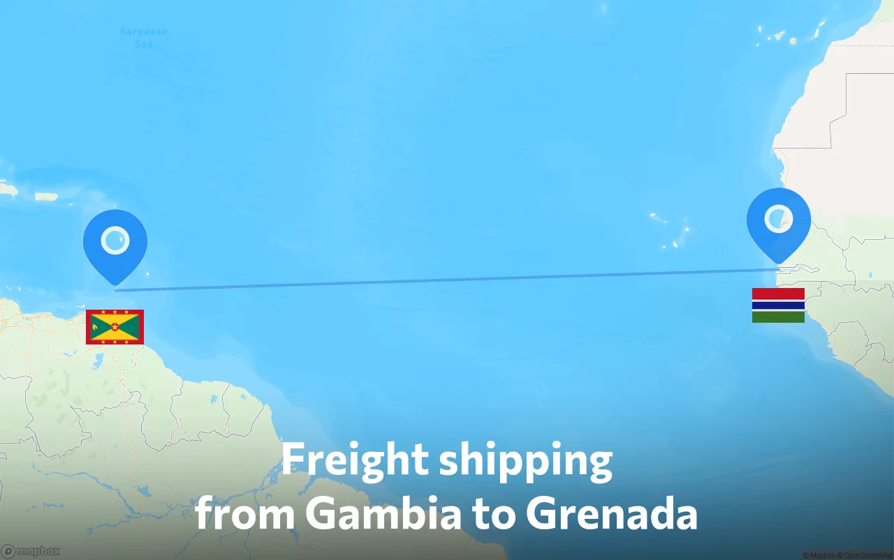 Shipping route from Gambia to Grenada
