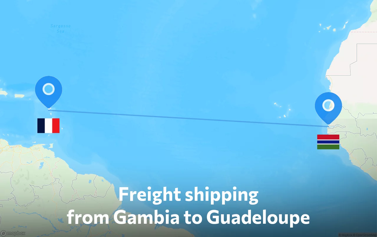 Shipping route from Gambia to Guadeloupe