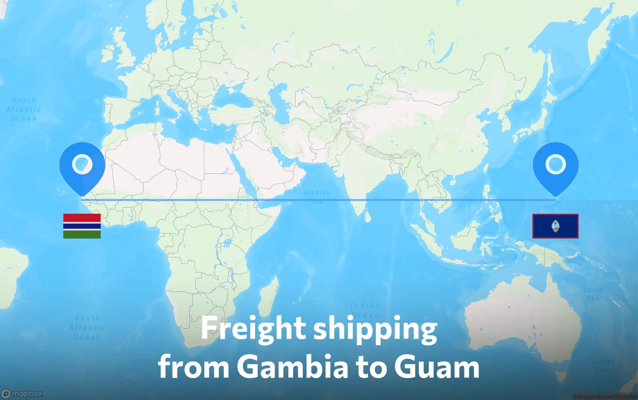 Shipping route from Gambia to Guam