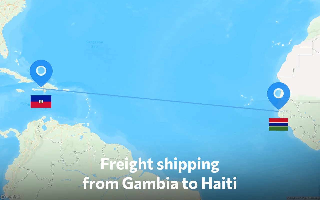 Shipping route from Gambia to Haiti