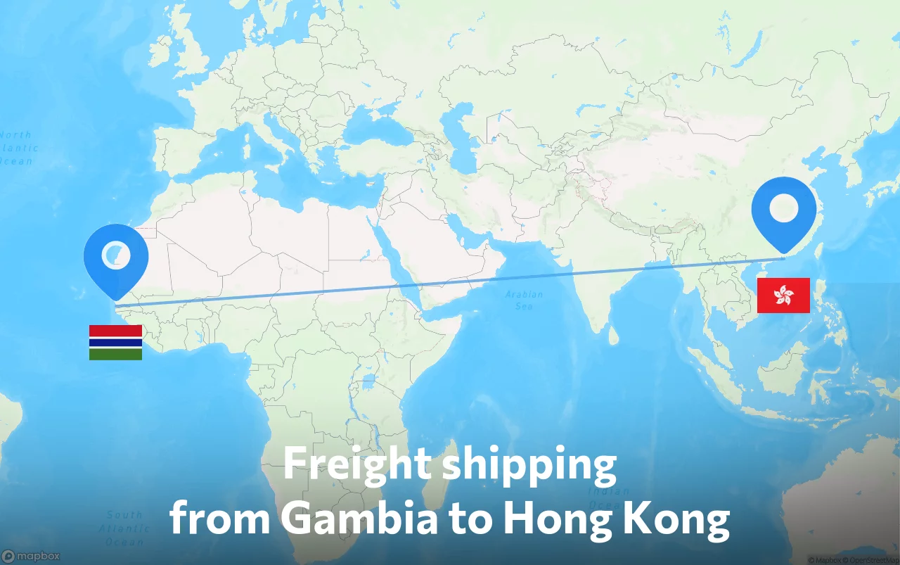 Shipping route from Gambia to Hong Kong