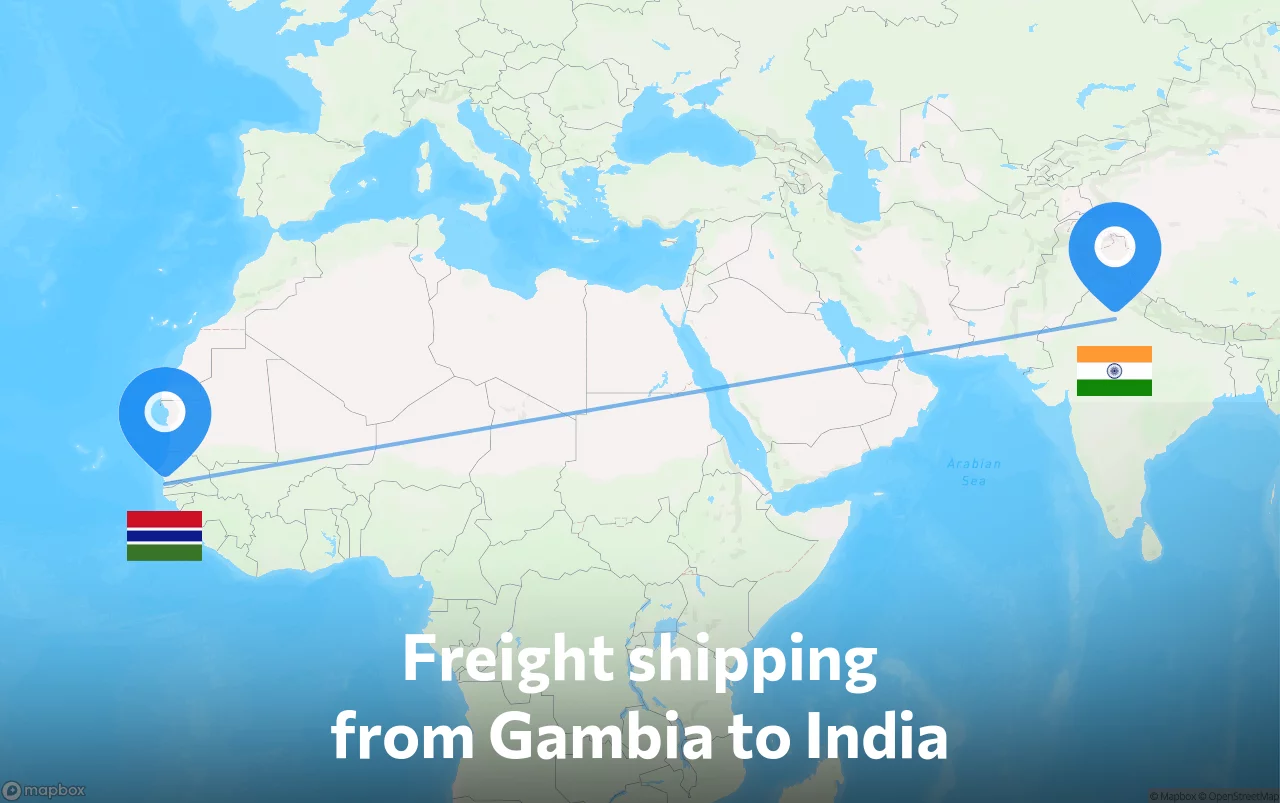 Shipping route from Gambia to India