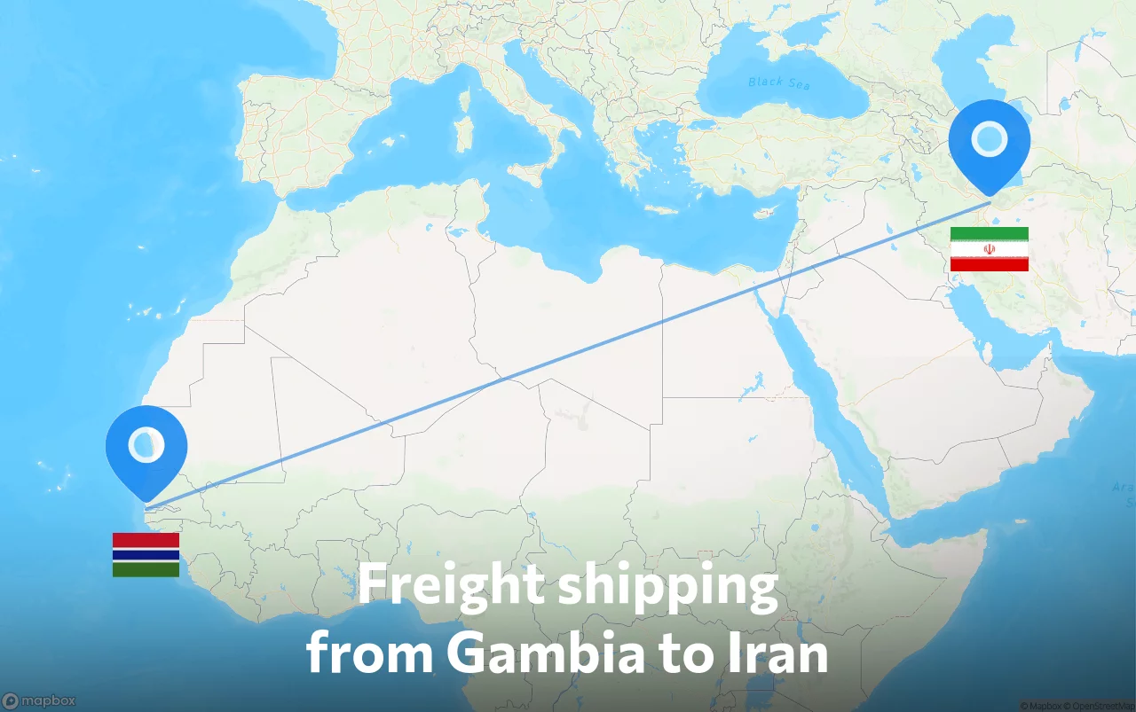 Shipping route from Gambia to Iran