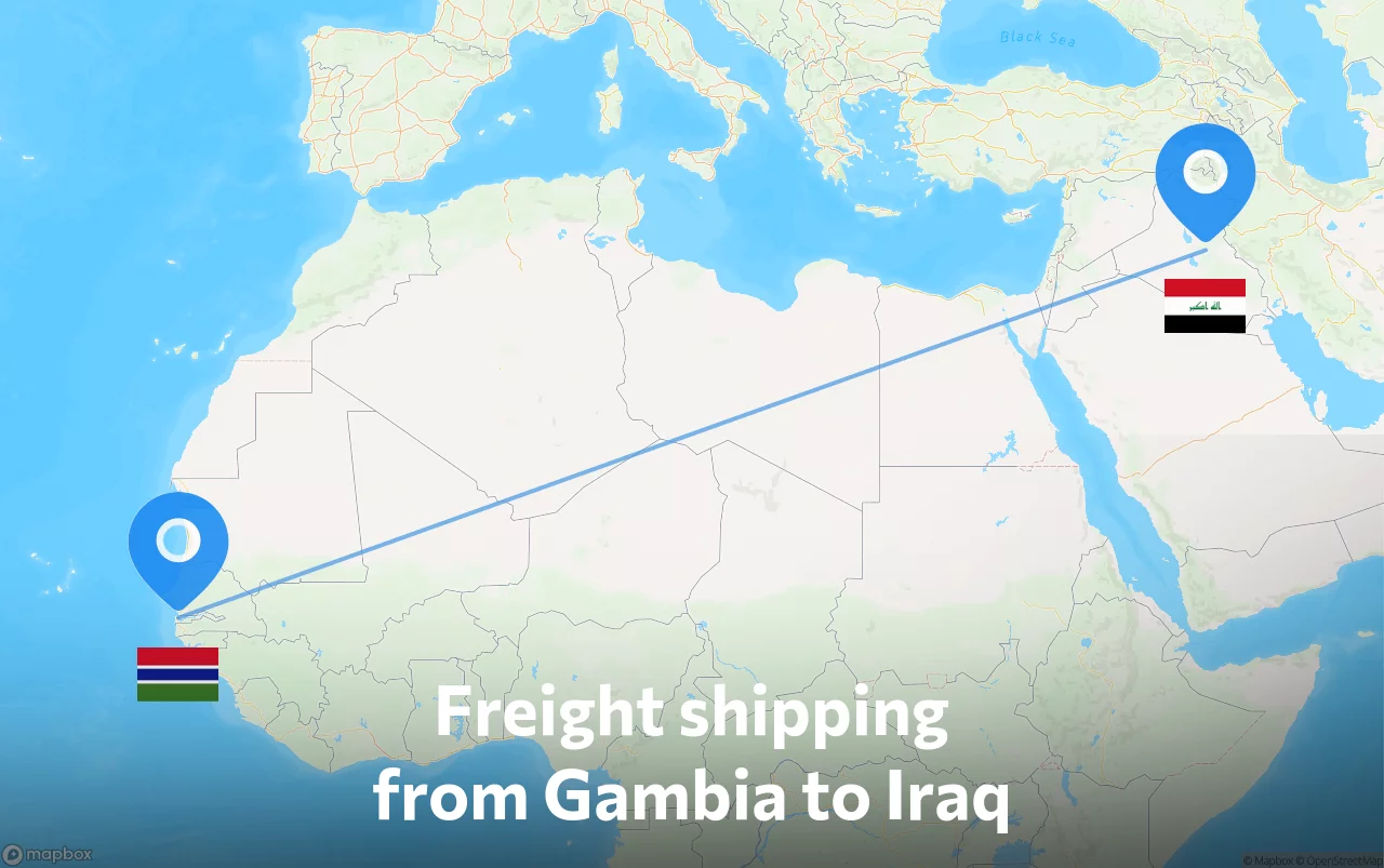 Shipping route from Gambia to Iraq