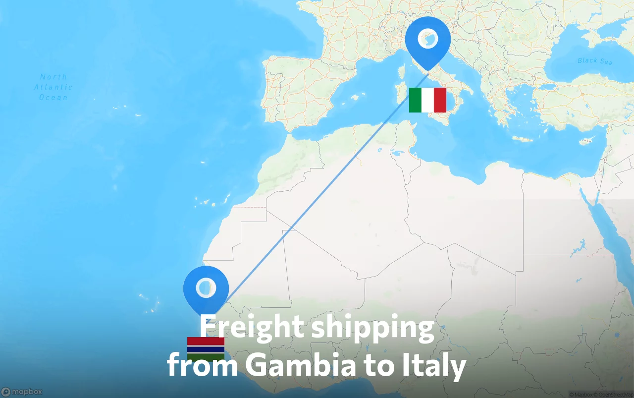 Shipping route from Gambia to Italy