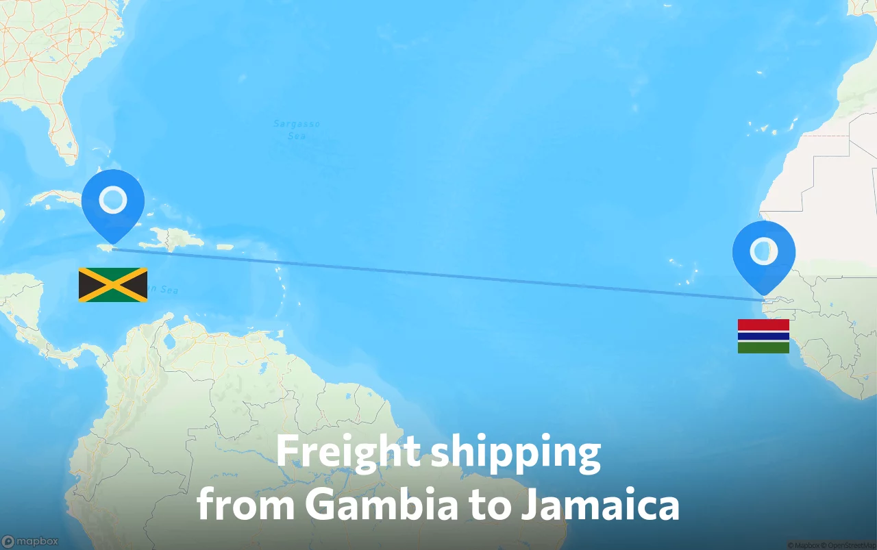 Shipping route from Gambia to Jamaica
