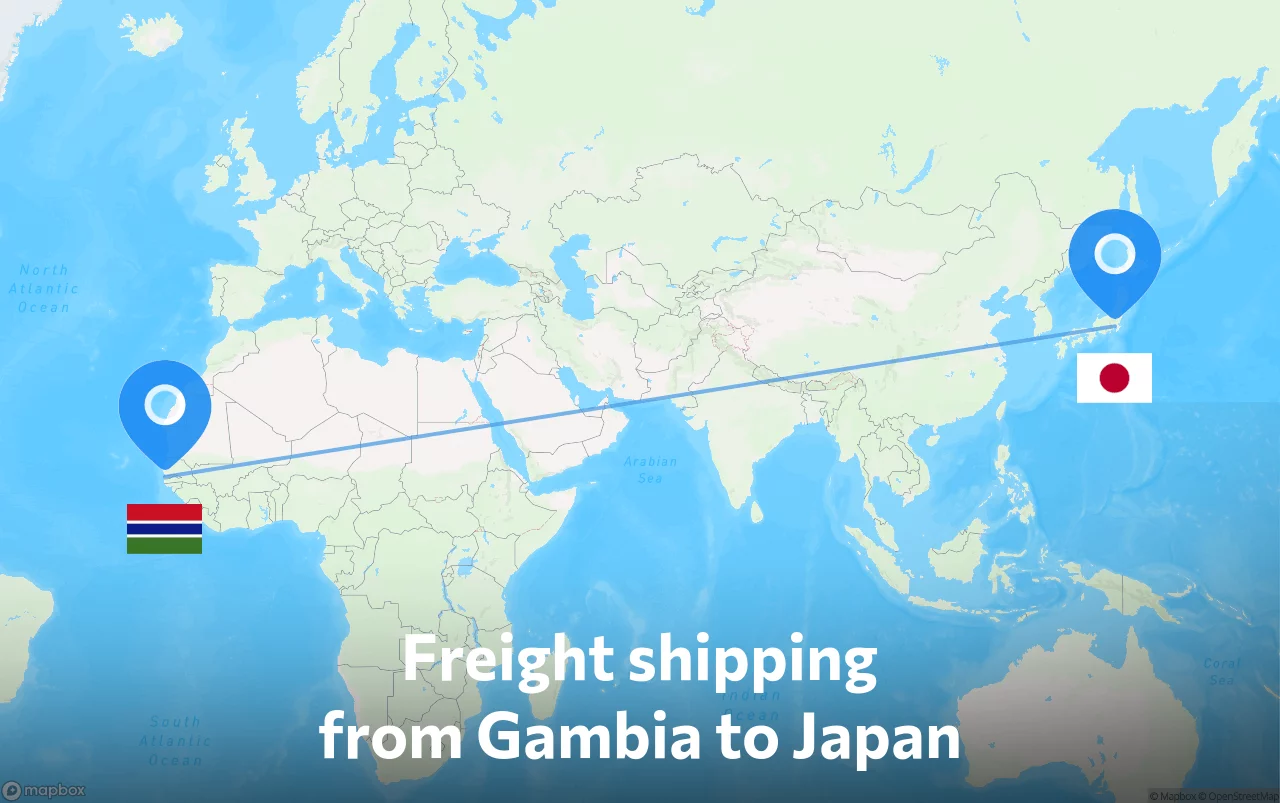 Shipping route from Gambia to Japan