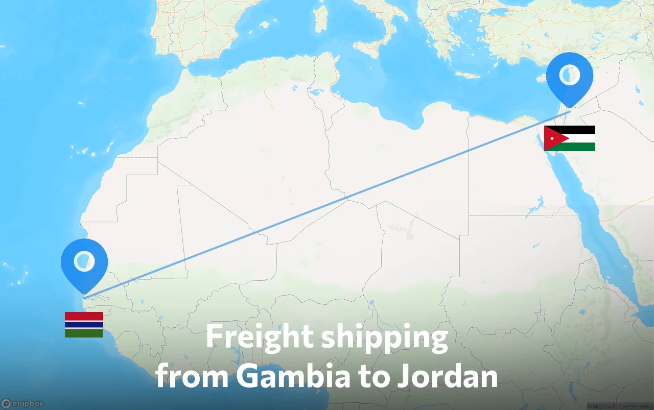 Shipping route from Gambia to Jordan