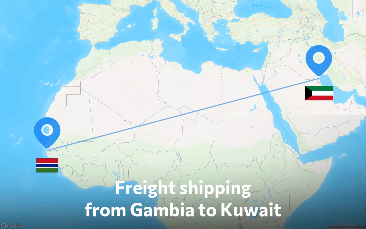 Shipping route from Gambia to Kuwait